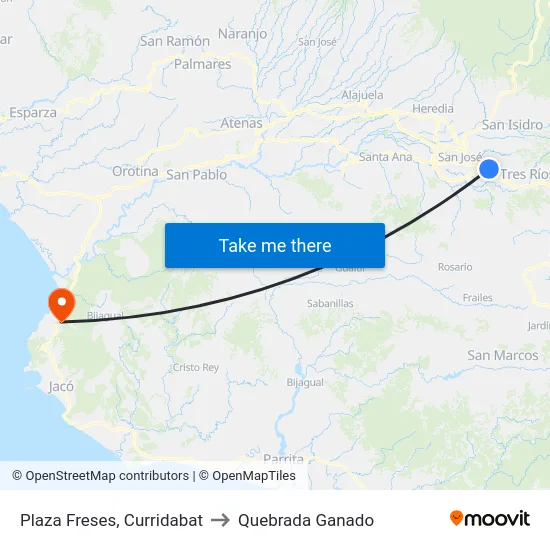 Plaza Freses, Curridabat to Quebrada Ganado map