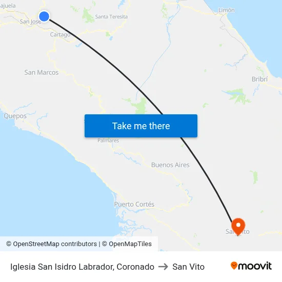Iglesia San Isidro Labrador, Coronado to San Vito map