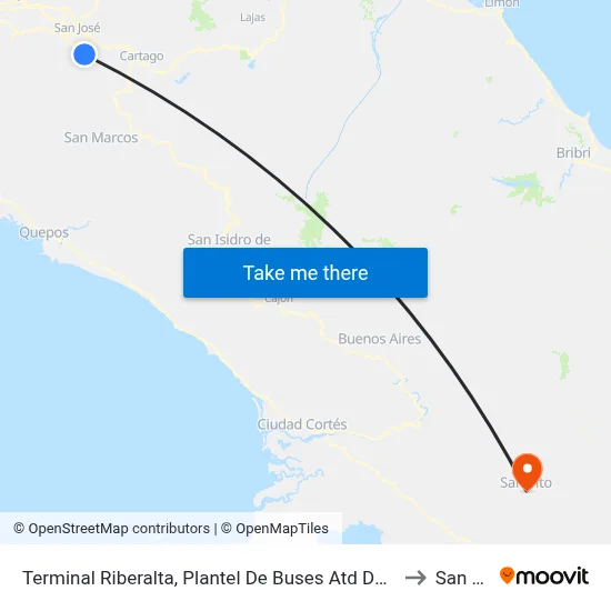 Terminal Riberalta, Plantel De Buses Atd Desamparados to San Vito map