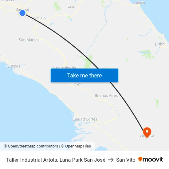 Taller Industrial Artola, Luna Park San José to San Vito map