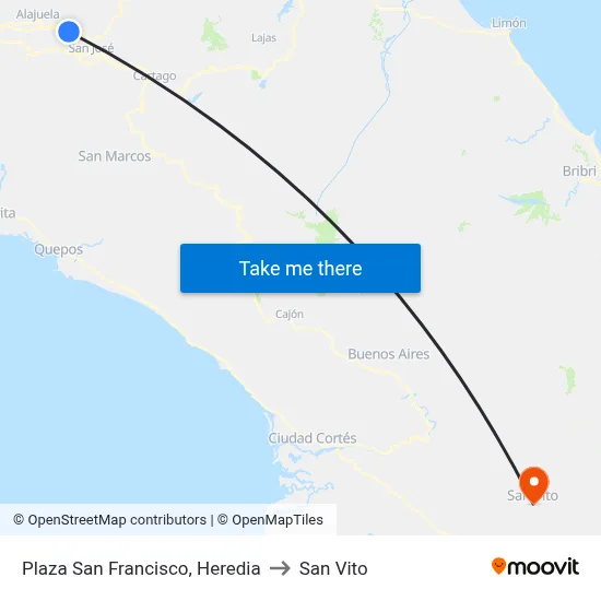 Plaza San Francisco, Heredia to San Vito map