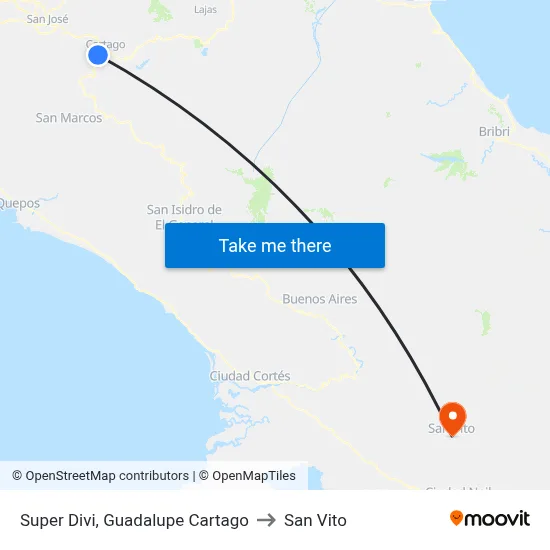 Super Divi, Guadalupe Cartago to San Vito map