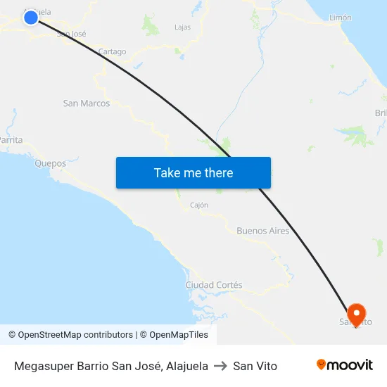 Megasuper Barrio San José, Alajuela to San Vito map