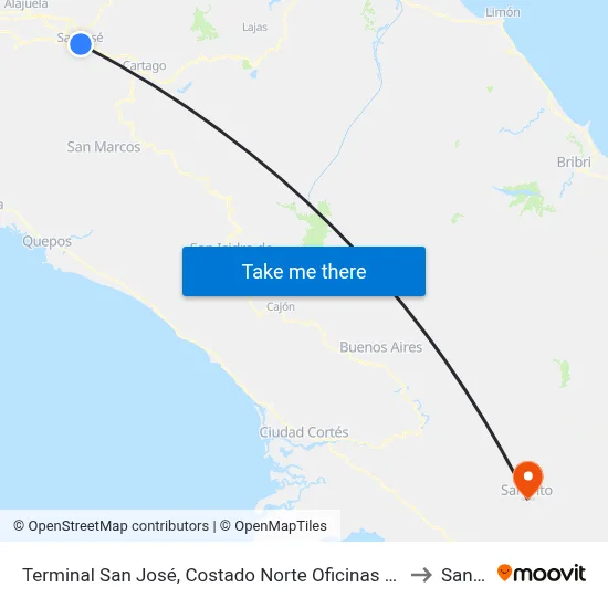 Terminal San José, Costado Norte Oficinas Ministerio De Hacienda to San Vito map