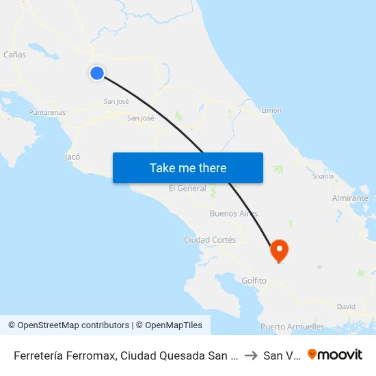 Ferretería Ferromax, Ciudad Quesada San Carlos to San Vito map