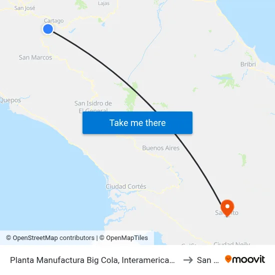 Planta Manufactura Big Cola, Interamericana Sur El Guarco to San Vito map