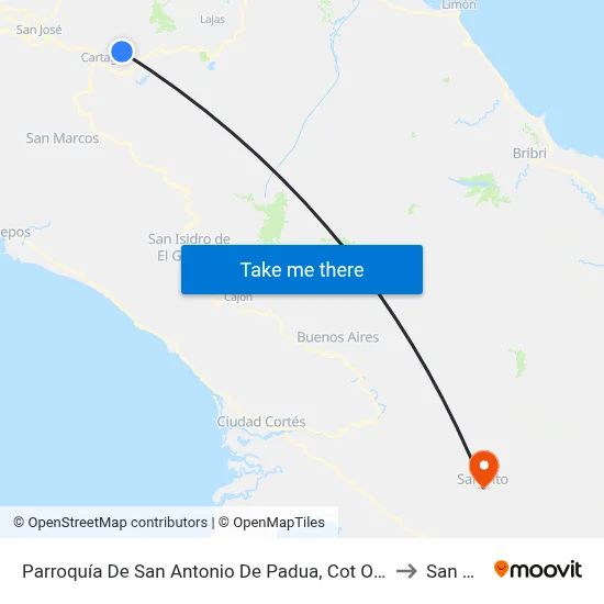 Parroquía De San Antonio De Padua, Cot Oreamuno to San Vito map