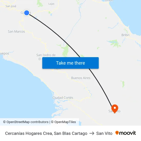 Cercanías Hogares Crea, San Blas Cartago to San Vito map
