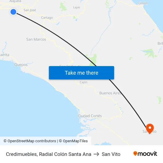 Credimuebles, Radial Colón Santa Ana to San Vito map