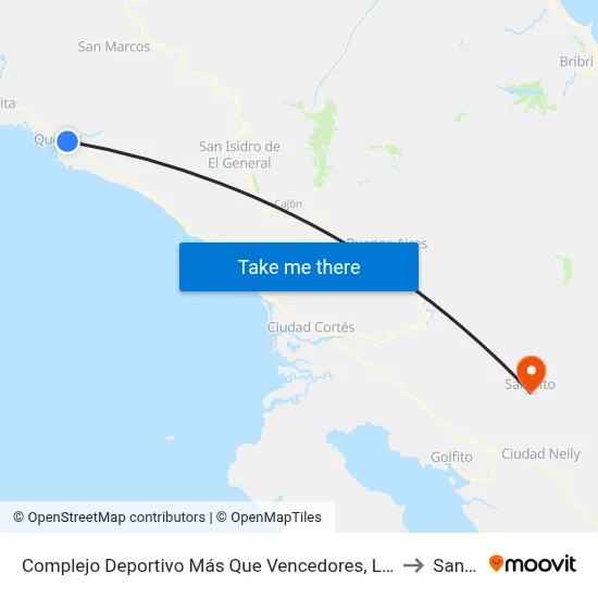Complejo Deportivo Más Que Vencedores, La Inmaculada Quepos to San Vito map