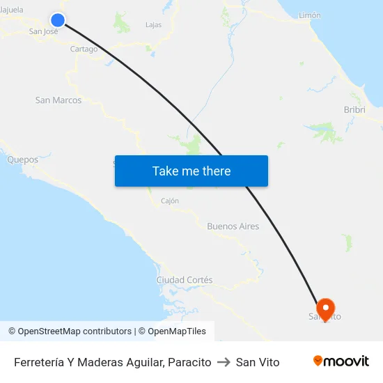 Ferretería Y Maderas Aguilar, Paracito to San Vito map