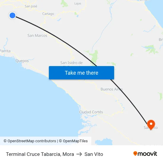 Terminal Cruce Tabarcia, Mora to San Vito map