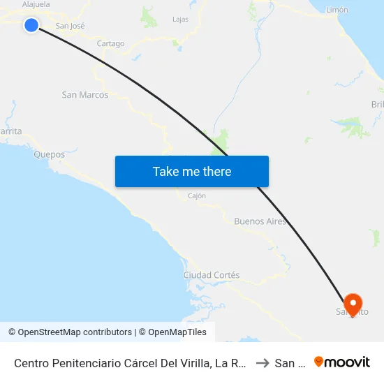 Centro Penitenciario Cárcel Del Virilla, La Reforma Alajuela to San Vito map