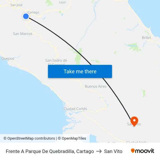 Frente A Parque De Quebradilla, Cartago to San Vito map