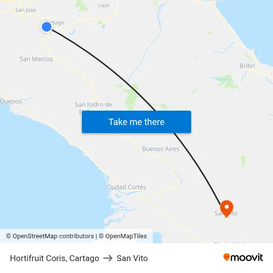 Hortifruit Coris, Cartago to San Vito map
