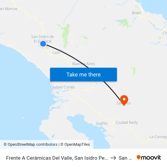 Frente A Cerámicas Del Valle, San Isidro Perez Zeledón to San Vito map