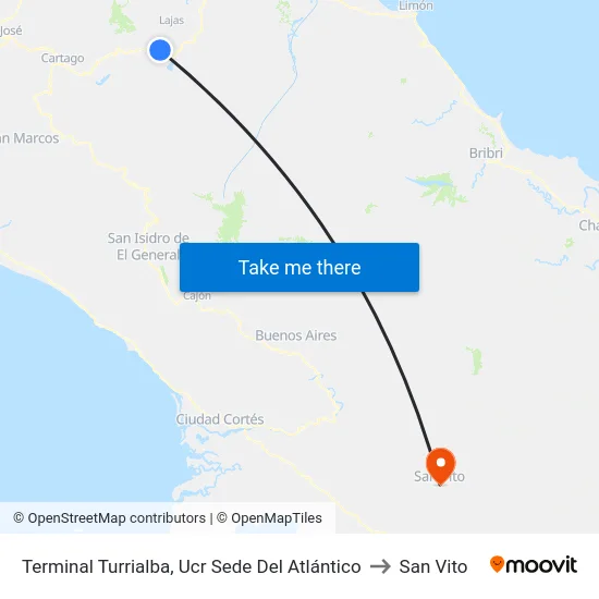 Terminal Turrialba, Ucr Sede Del Atlántico to San Vito map
