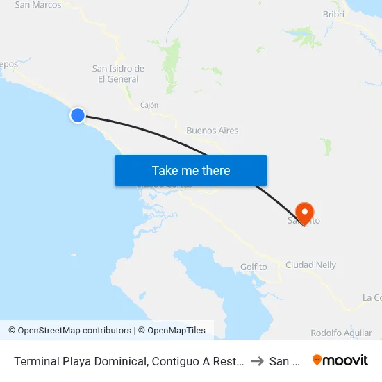 Terminal Playa Dominical, Contiguo A Rest. El Coco to San Vito map
