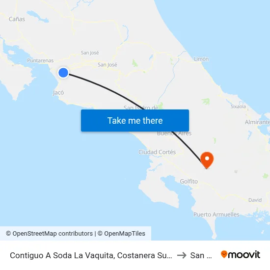 Contiguo A Soda La Vaquita, Costanera Sur Orotina to San Vito map