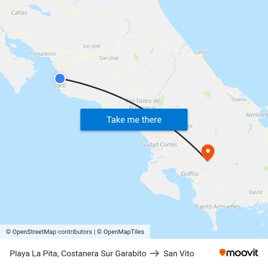 Playa La Pita, Costanera Sur Garabito to San Vito map