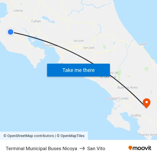 Terminal Municipal Buses Nicoya to San Vito map