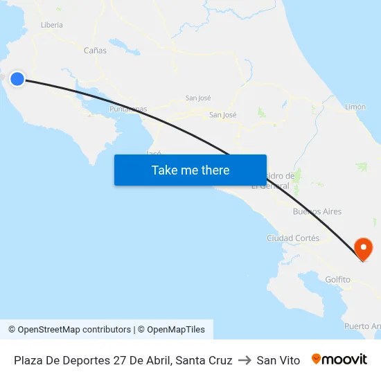 Plaza De Deportes 27 De Abril, Santa Cruz to San Vito map