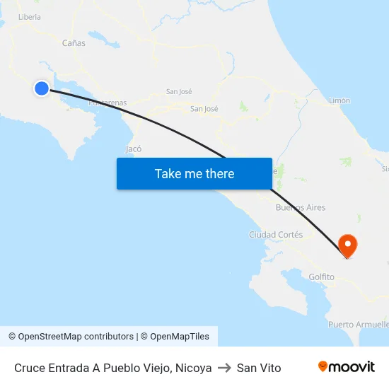 Cruce Entrada A Pueblo Viejo, Nicoya to San Vito map