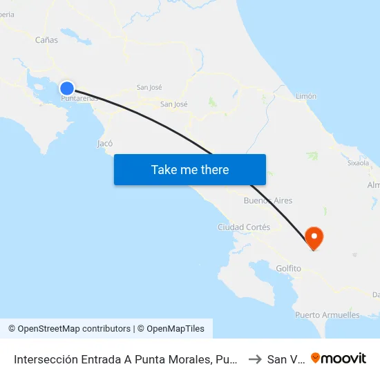 Intersección Entrada A Punta Morales, Puntarenas to San Vito map