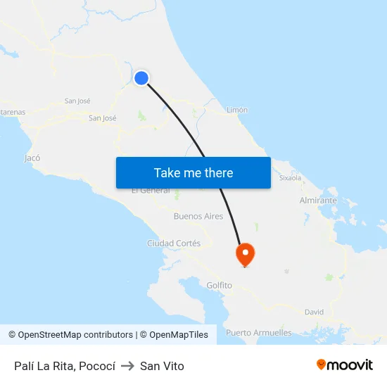 Palí La Rita, Pococí to San Vito map