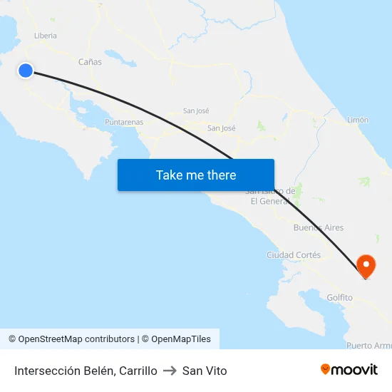 Intersección Belén, Carrillo to San Vito map