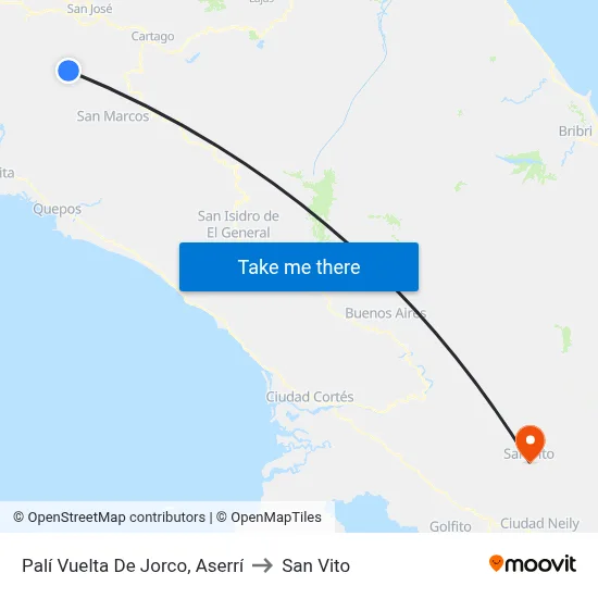 Palí Vuelta De Jorco, Aserrí to San Vito map