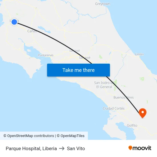 Parque Hospital, Liberia to San Vito map