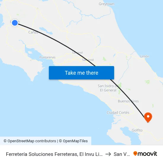 Ferretería Soluciones Ferreteras, El Invu Liberia to San Vito map