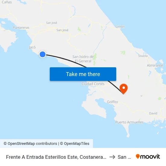 Frente A Entrada Esterillos Este, Costanera Sur Parrita to San Vito map