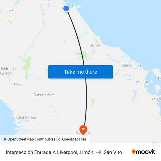 Intersección Entrada A Liverpool, Limón to San Vito map