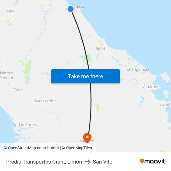 Predio Transportes Grant, Limón to San Vito map