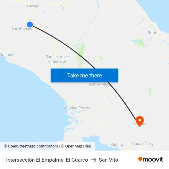 Intersección El Empalme, El Guarco to San Vito map