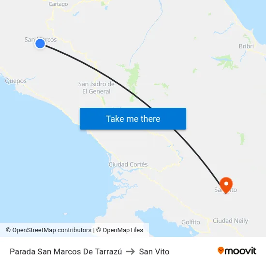 Parada San Marcos De Tarrazú to San Vito map