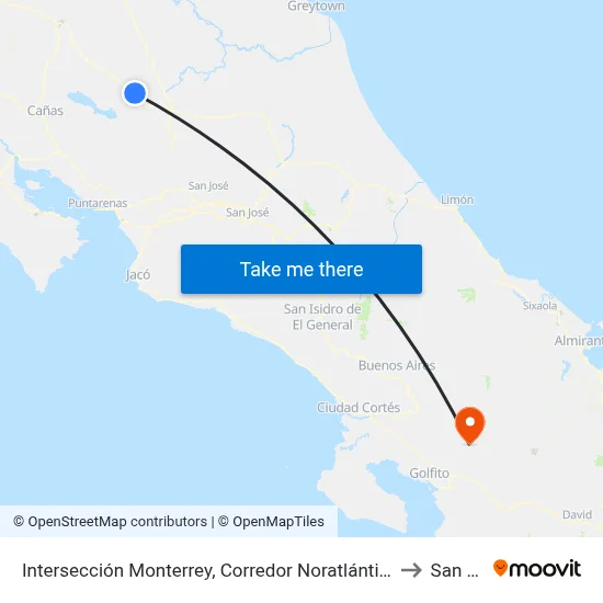 Intersección Monterrey, Corredor Noratlántico San Carlos to San Vito map
