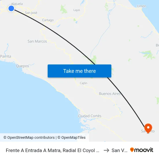 Frente A Entrada A Matra, Radial El Coyol Alajuela to San Vito map