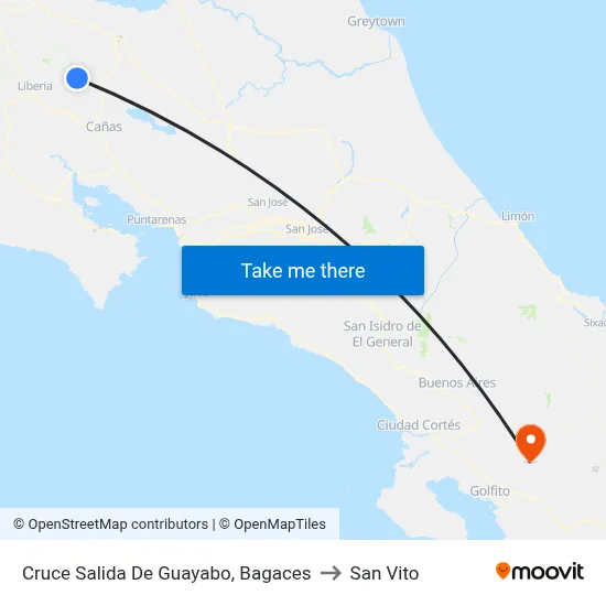 Cruce Salida De Guayabo, Bagaces to San Vito map