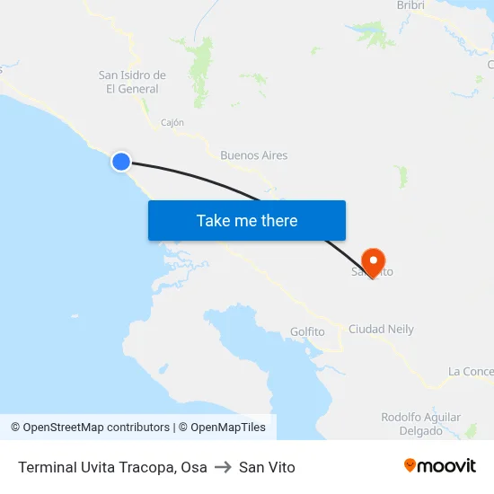 Terminal Uvita Tracopa, Osa to San Vito map