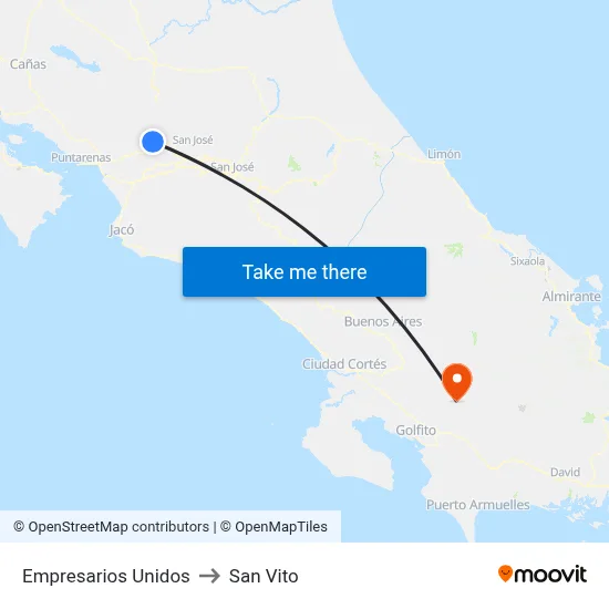 Empresarios Unidos to San Vito map