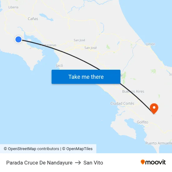 Parada Cruce De Nandayure to San Vito map