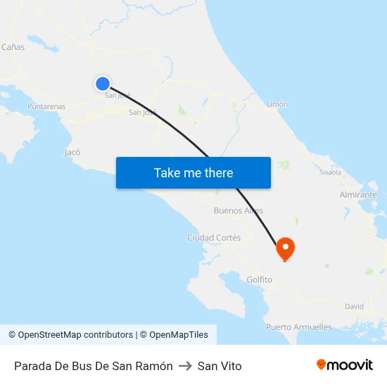 Parada De Bus De San Ramón to San Vito map