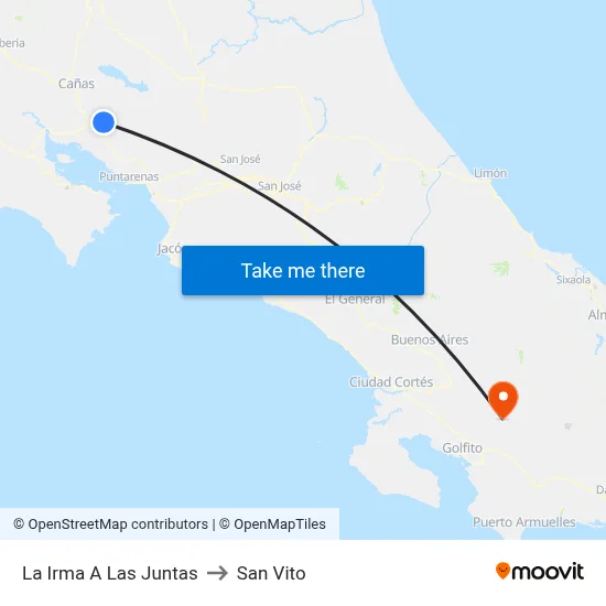 La Irma A Las Juntas to San Vito map
