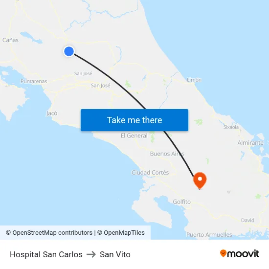 Hospital San Carlos to San Vito map