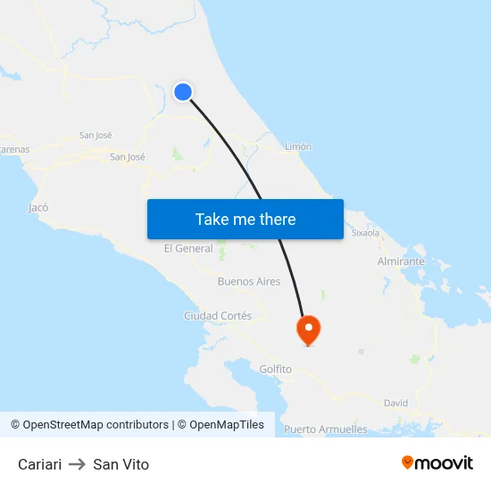 Cariari to San Vito map