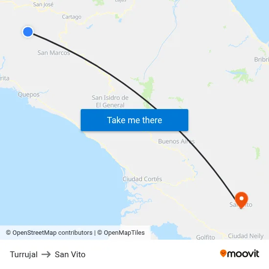 Turrujal to San Vito map