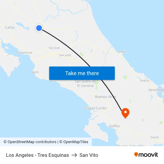 Los Angeles - Tres Esquinas to San Vito map